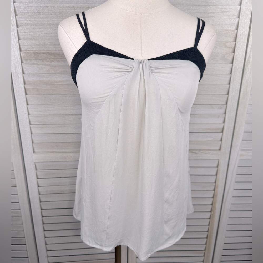 BANANA REPUBLIC (Black Label) Silk Cami Top Light Gray w Black Mesh Accents-XS